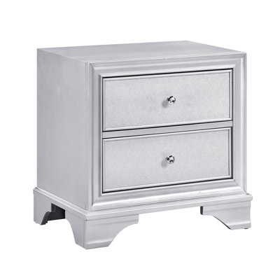 Table de chevet glamour à 2 tiroirs en argent contemporain pour la chambre à coucher, fabrication, glissières en métal, façade, ton avec tiroir en bois à finition diamant acrylique,