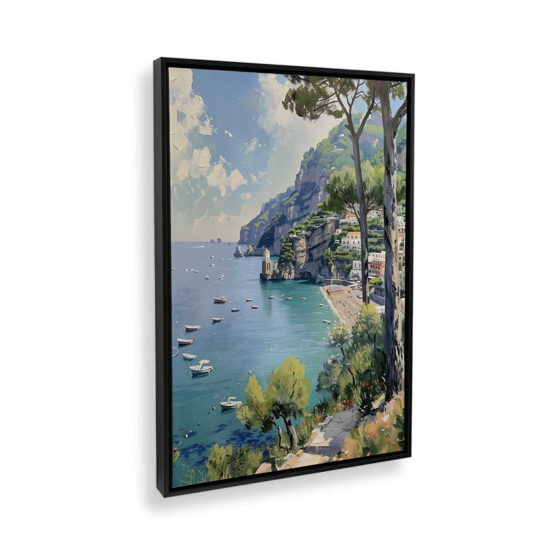 Vue de la côte d'Amalfi II, Toile avec cadre, Noir satiné, H 49 po x l 33 po