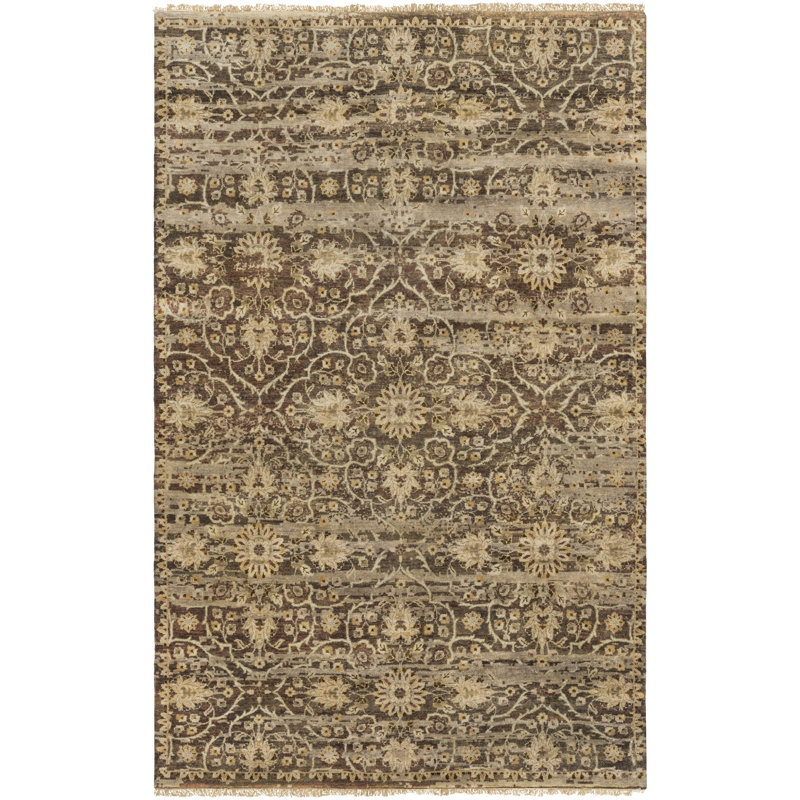 Empress Wool Damask Area Rug in Green, Rectangle 10' x 14'