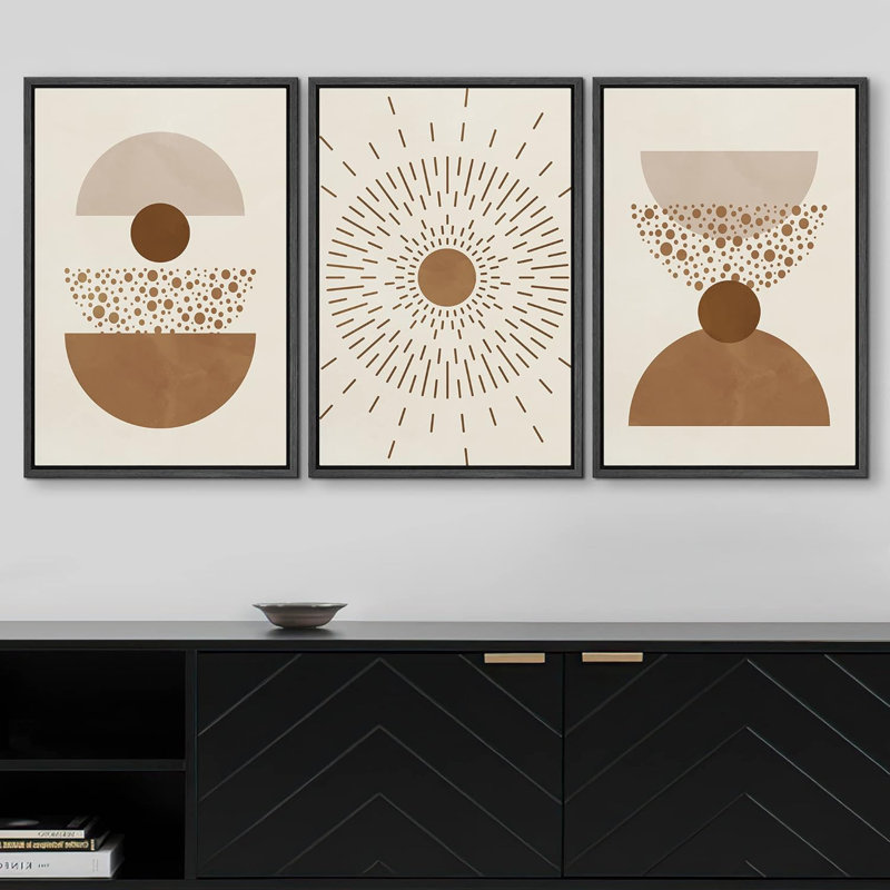 Linear Geometry " Boho Mid-Century Geometric Palm Leaf Desert Abstract Illustrations Modern Art Landscape Colourful " 3 - Pieces