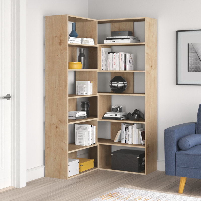 Amalda Modern Wall Mounted Bookcase with 5 Tiers for Living Room Office, Oak