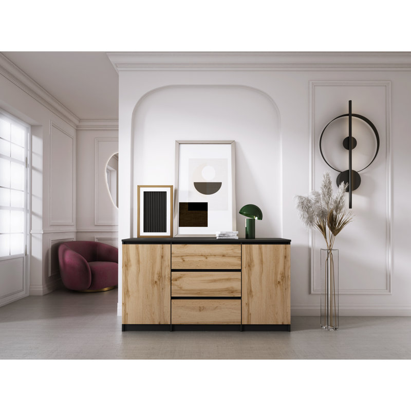 3 - Drawer Chest of Drawers, Black/Wotan oak