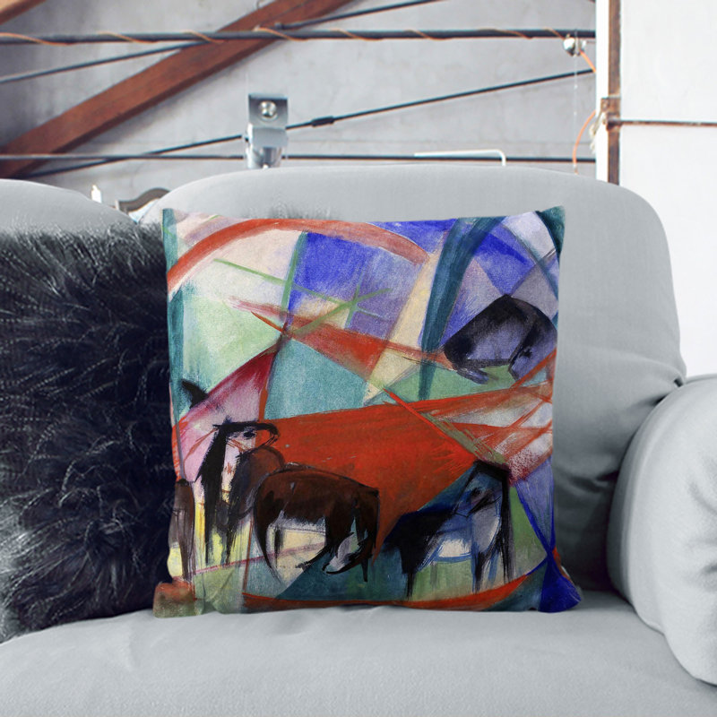 Many Horses Square Throw Cushion, White, 40cm H x 40cm W x 15cm D
