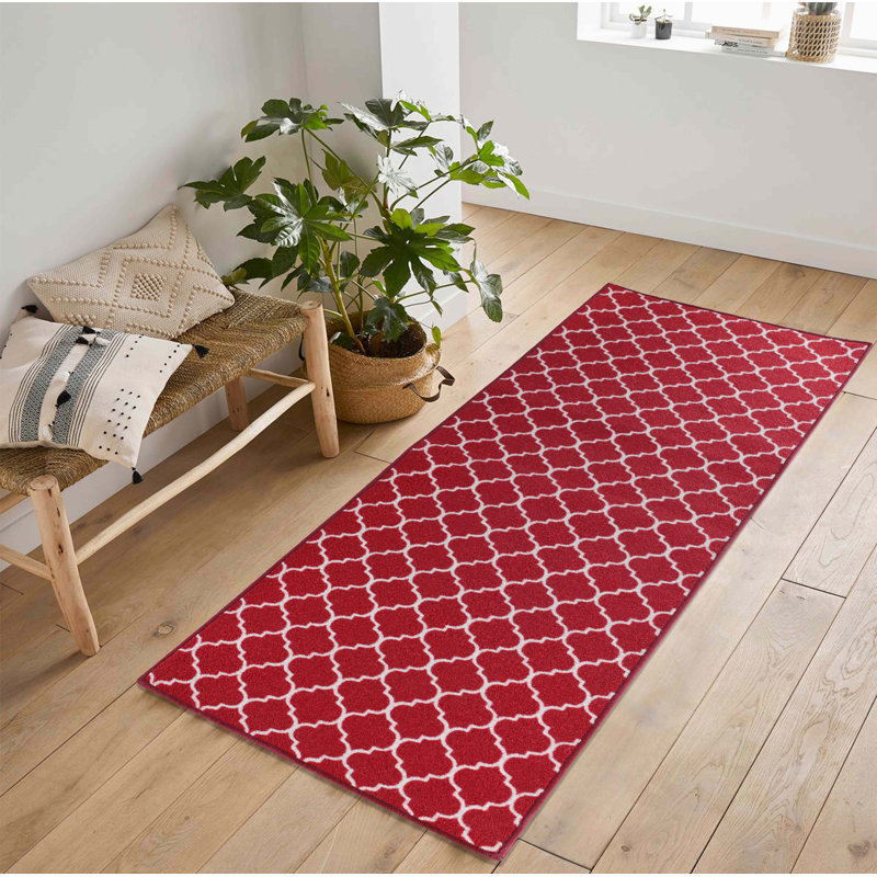 Vasta Non-Slip Geometric Indoor Doormat, 80cm W x 300cm L, Red