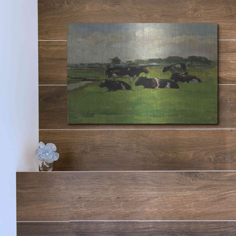 Paysage avec un groupe de cinq vaches, 1900 à 02 'par Piet Mondrian, art mural en métal, H 12 po x l 16 po