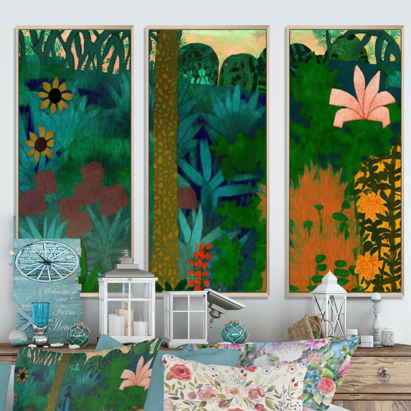 Floraison dans la jungle florissante - Floraison dans la jungle florissante - reproduction d'art sur toile 3 pièces