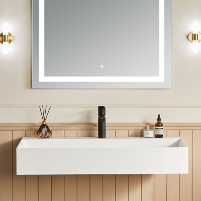 Lavabo de salle de bain mural rectangulaire à surface solide blanc mat 36 po x 18 po Pensen