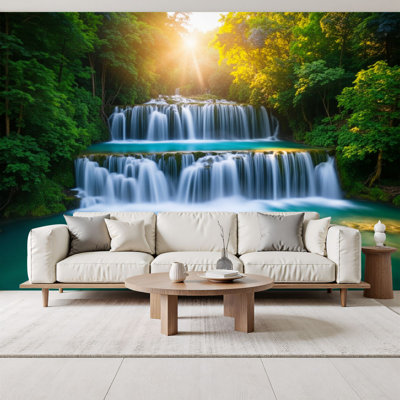 Peel and Stick Wallpaper Tranquil Waterfall Forest Cascading Streams Summer Decor Wall Murals 69"H x 96"W Removable PVC Wall Paper Self-Adhesive Wall Decor for Bedroom Living Room Home Office