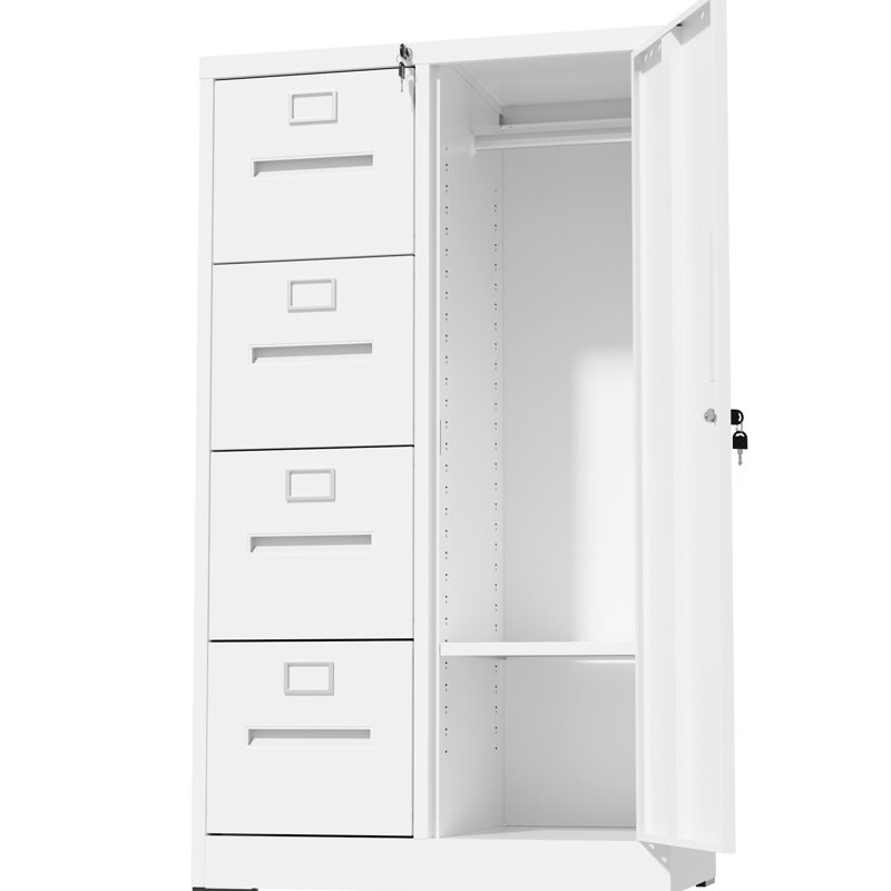 White Cold - Rolled Steel File Cabinet With 4 Drawers And 1 Door For Office Use Material, Smooth Operation, Spacious Storage