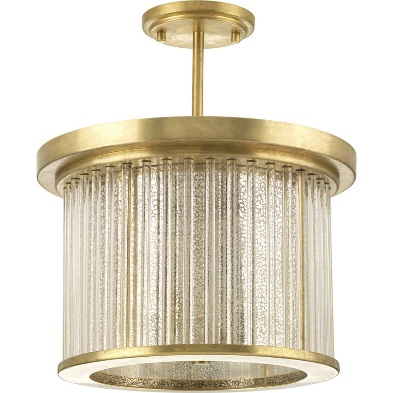 Luminaire suspendu tambour simple à 3 lumières Seitu Point, Laiton brossé