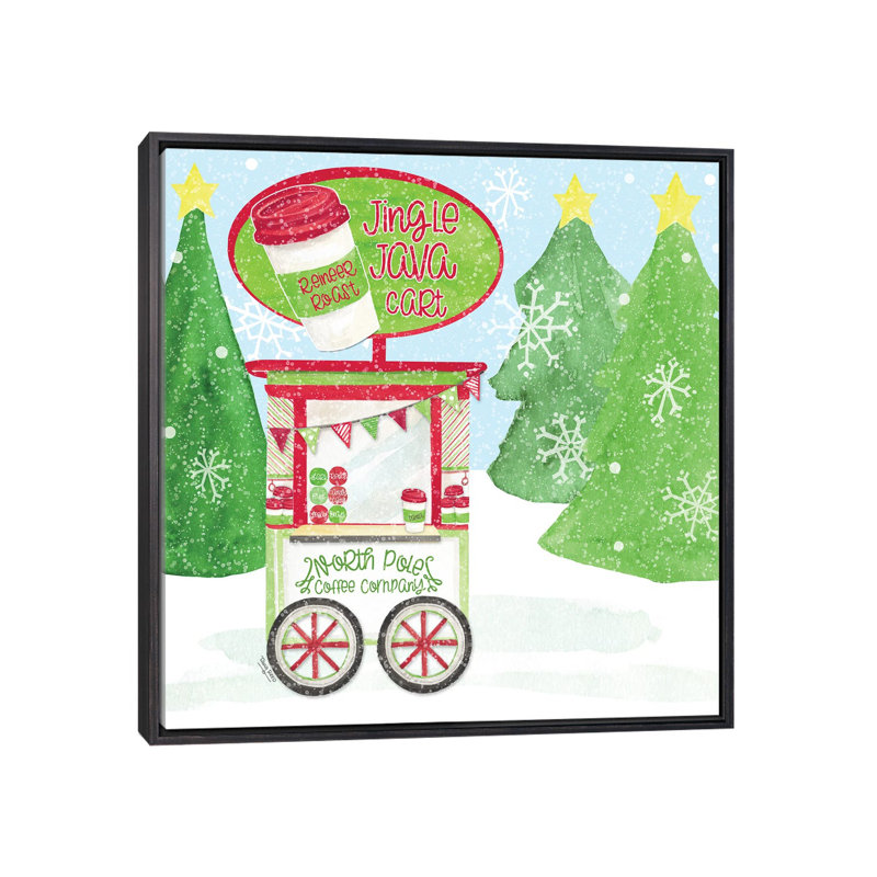 «Food Cart Christmas II Jingle Java» par Tara Reed - impression, H 18 po x l 18 po x 1,5 po, Toile avec cadre noir patiné