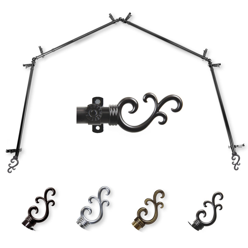 Verlyn Steel Adjustable 0.81'' Bay Window Single Curtain Rod, Black, 28"-48" (each side)