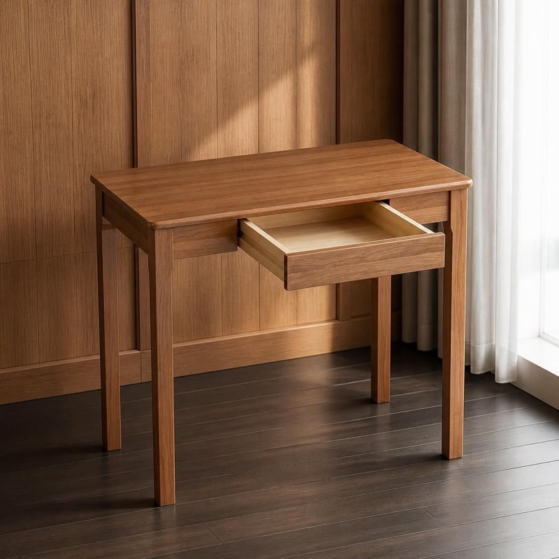 Bureau d'écriture en bois massif de 31,5 pouces avec tiroir de rangement Smooth-Glide, table d'étude compacte moderne pour les petits espaces de bureau à domicile, poste de travail polyvalent pour l'écriture, les études et les tâches quotidiennes avec une conception robuste et minimaliste