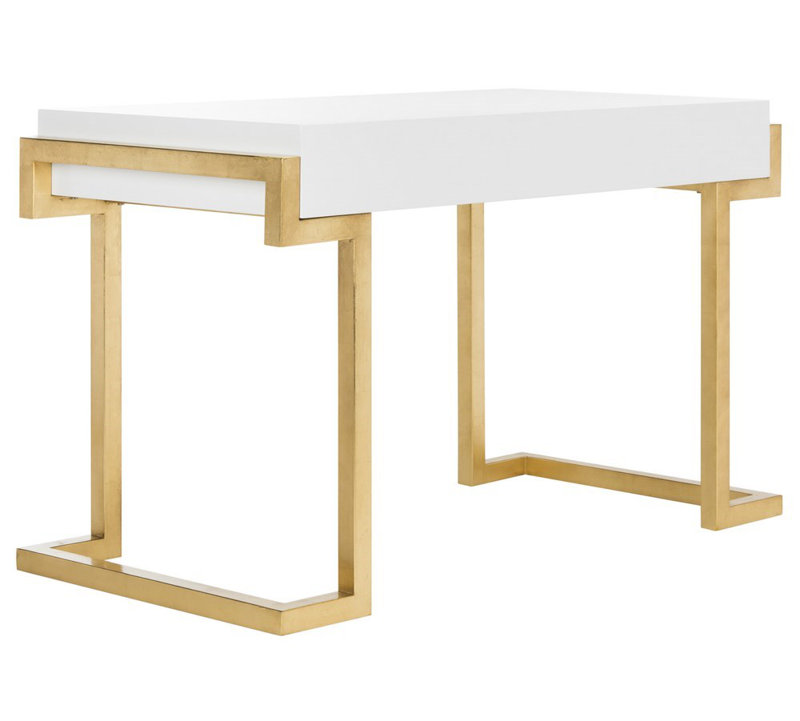 Hamlig Metal Base Writing Desk, White Lacquer/Gold