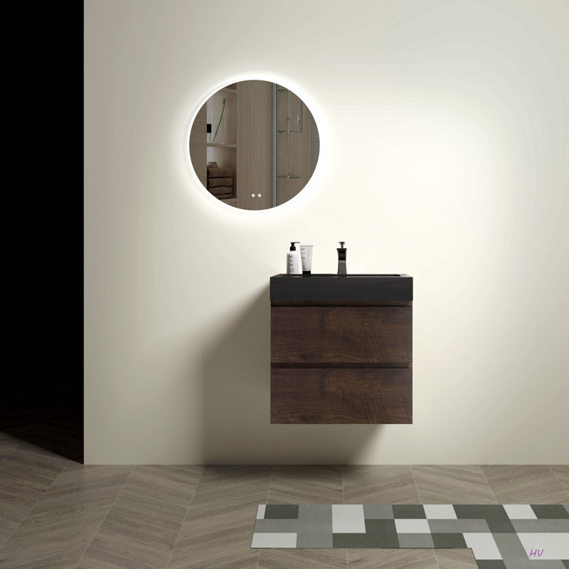 Meuble-lavabo mural 24 po avec lavabo, grand meuble-lavabo flottant mural pour salle de bain moderne, lavabo une pièce sans drain ni robinet, pré-assemblé