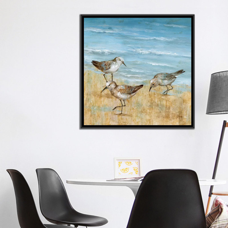 "Sandpipers II" par Nan, reproduction d’art, Pas de tapis, Toile avec cadre noir, H 12 po x l 12 po x P 1,5 po