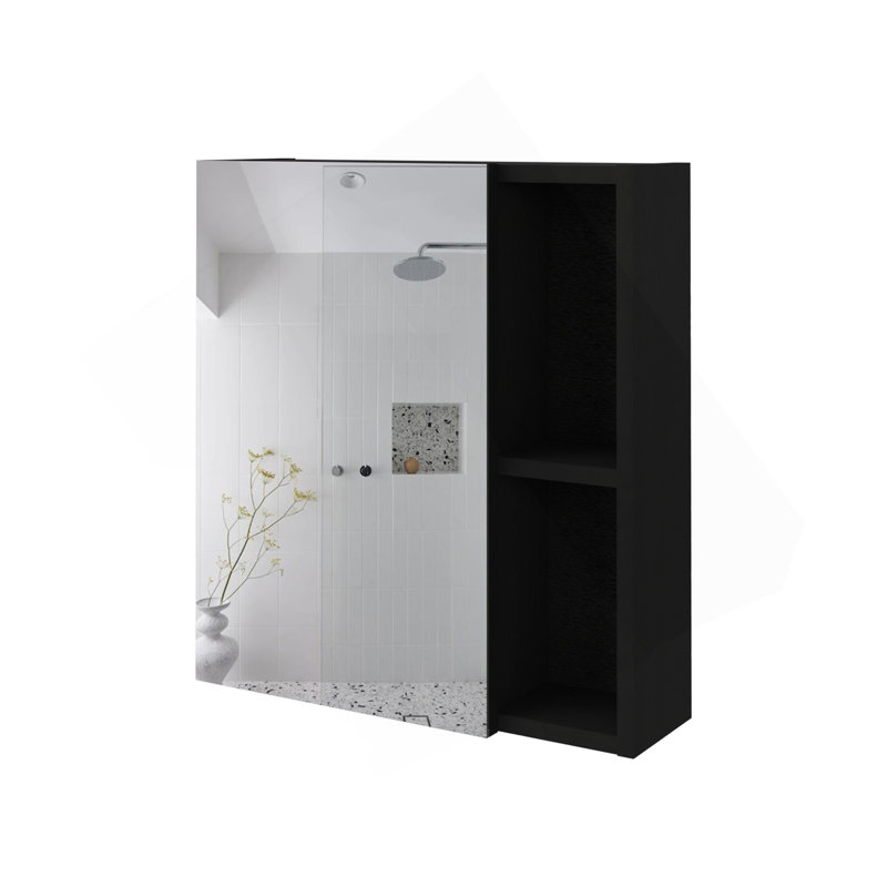 Medicine Cabinet Mirror Clifton, Five Internal Shelves, Black Wengue Finish, Black