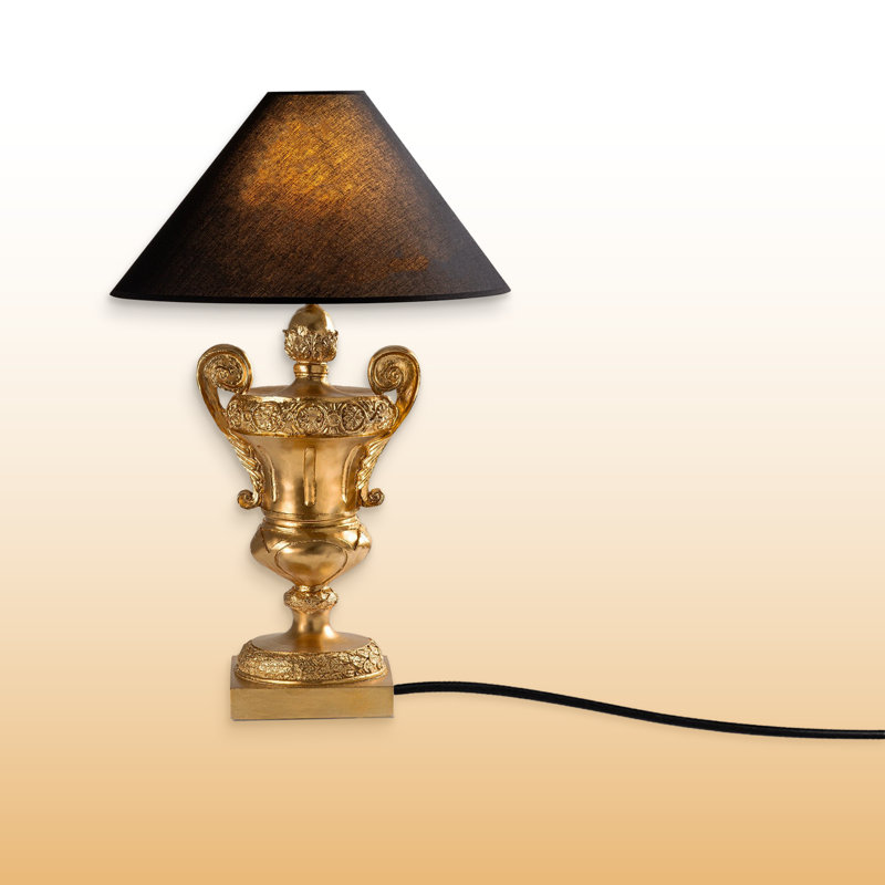 Golden Fabric Cap Trophy Bedside Table Lamp, Black