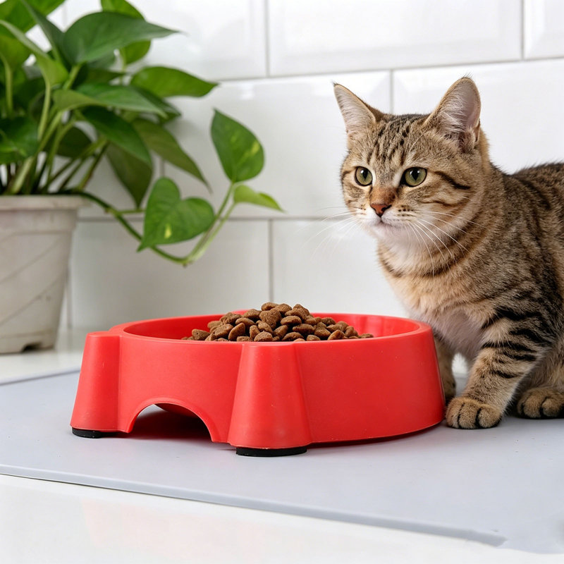 Bol en plastique pour chat et chats Playful Cats Face, Rouge