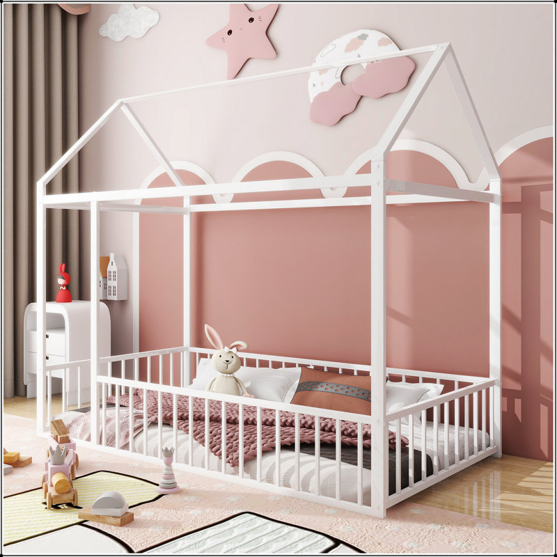 Sturdy Metal Bed Frame With Fence For Kids, Teens, And Toddlers, Ensuring Safety And Comfort In A Magical Sleeping Space
