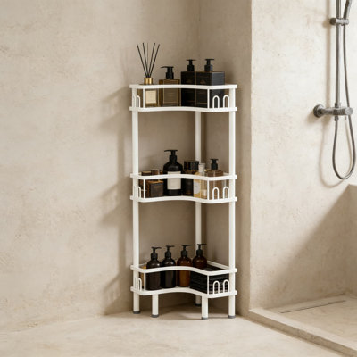 3-Tier Standing Shower Caddy With 12 Hooks, Large Capacity Corner Organizer With Adjustable Feet And Drainage Design For Bathroom And Kitchen