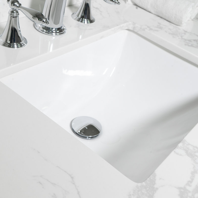 Dessus de meuble-lavabo en pierre 43 x 22 avec régalité en marbre blanc - assemblage de pierre d'ingénierie, évier en céramique et dosseret enchanteur