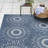 Paseo Tiaret All-Weather Flatweave Indoor/Outdoor Area Rug, Navy Blue Cream Tribal Sunburst – Patio, Deck, Porch & Poolside-98330999