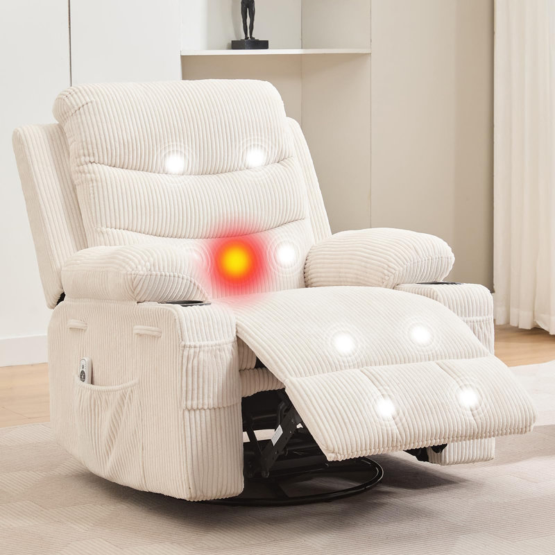 Recliner Chair Nursery, Oversized Manual Reclining Rocking Chair, Corduroy 360 Swivel Glider with Cup Holder, Massage and Heat Recliner, Small Sofa Chairs for Adults, Living Room, RV, Bedroom