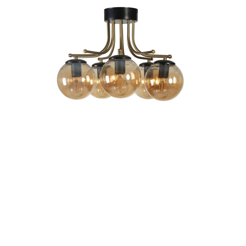 Superbe lustre en métal avec capuchon en verre, finition ambre et noire, 19,7 po de diamètre x 12,6 po de hauteur | Douille E27, 40 W maximum, 120 V, indice de protection IP20 | Élégant luminaire pour le salon, la salle à manger et le vestibule