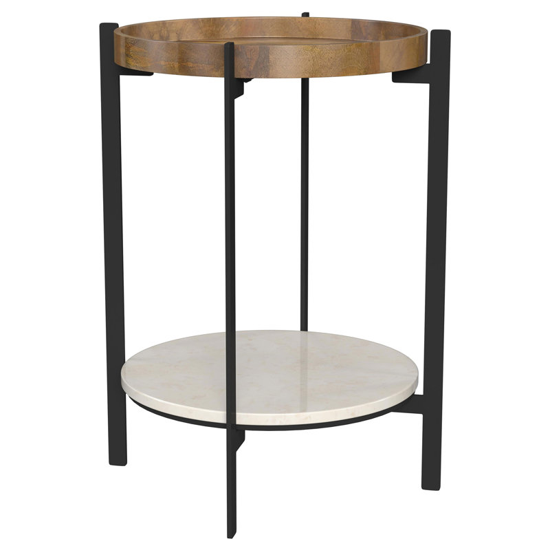 Natural and Black Round End Table