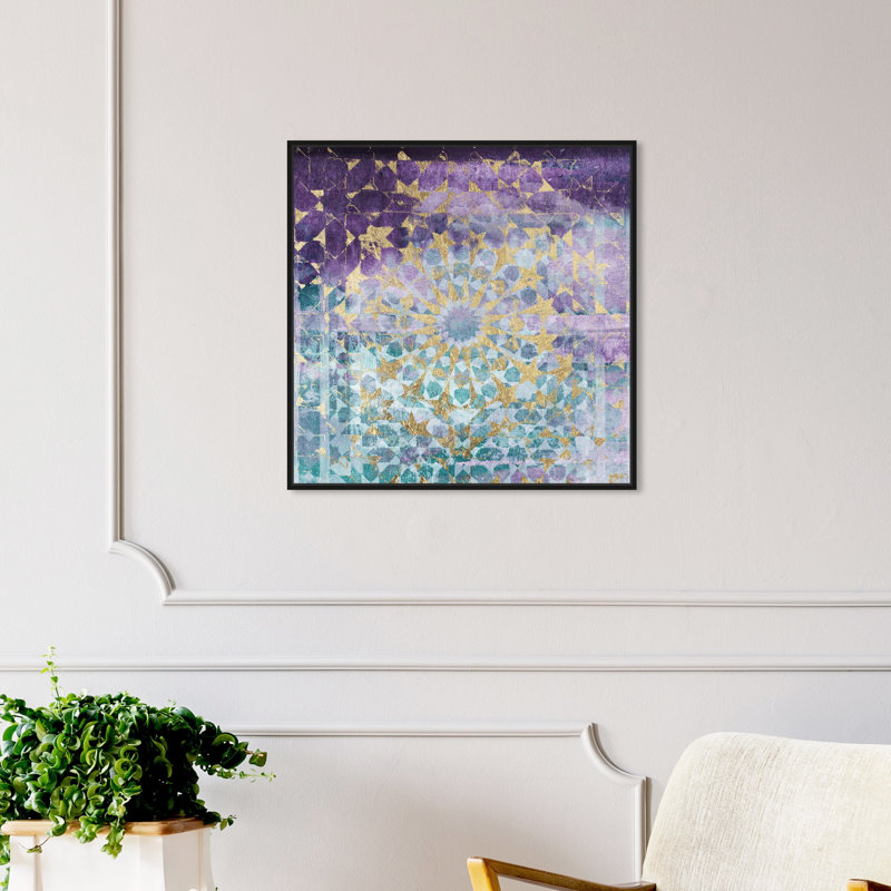 " Viridian Violet Mandala " Painting Print, Black Framed, 12" H x 12" W