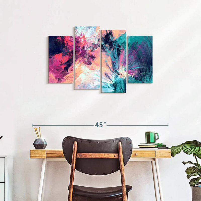 Avery rose et bleu abstrait, H 22 po x l 36 po