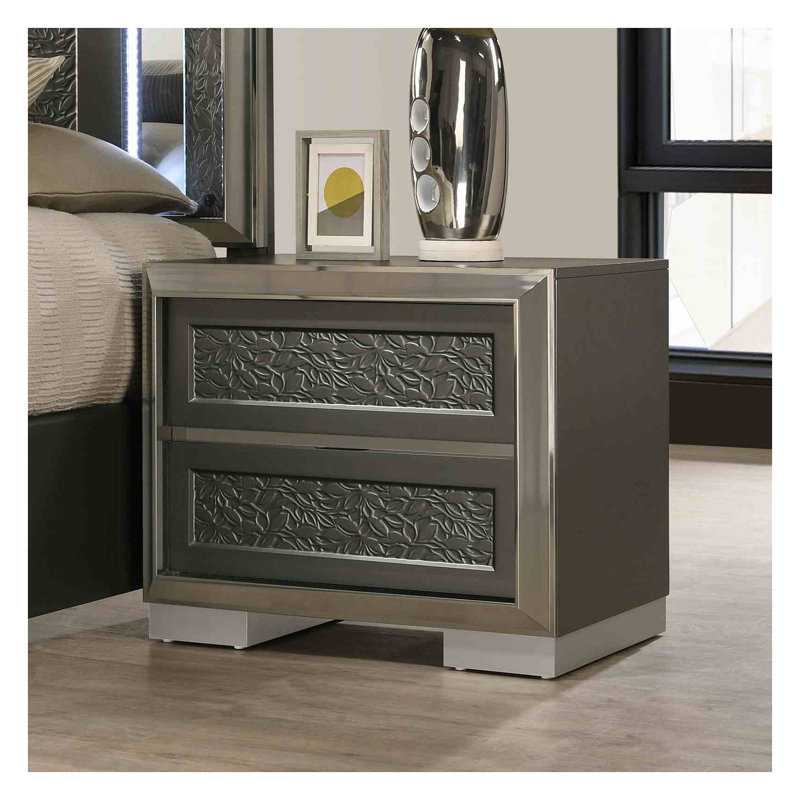 Table de chevet contemporaine gris foncé avec tiroir doublé de feutre