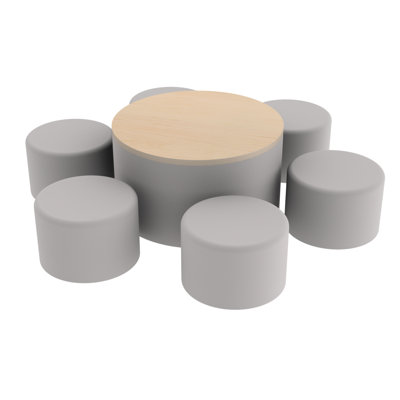 Pro Series 30" Round Ottoman Table with Round 12" H Seating, 7-Piece Set