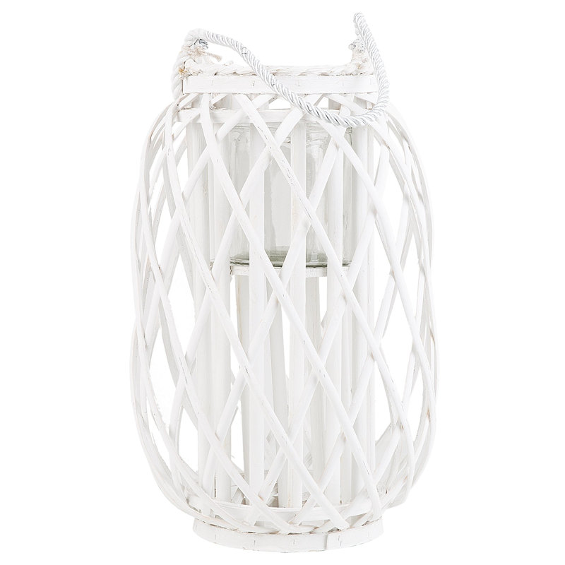 Wood Floor Lantern, White, 40 cm H x 26 cm W x 26 cm D