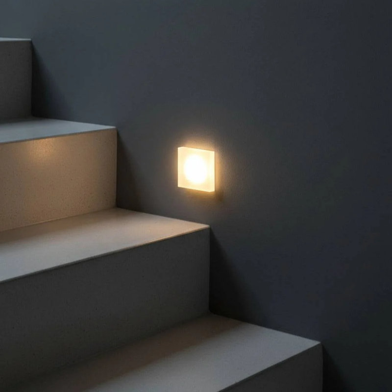 UltraBeam Square Mini Recessed Indoor Wall Light - Step and Stair Riser Light 1 Watt LED Sandblasted Acrylic Finish