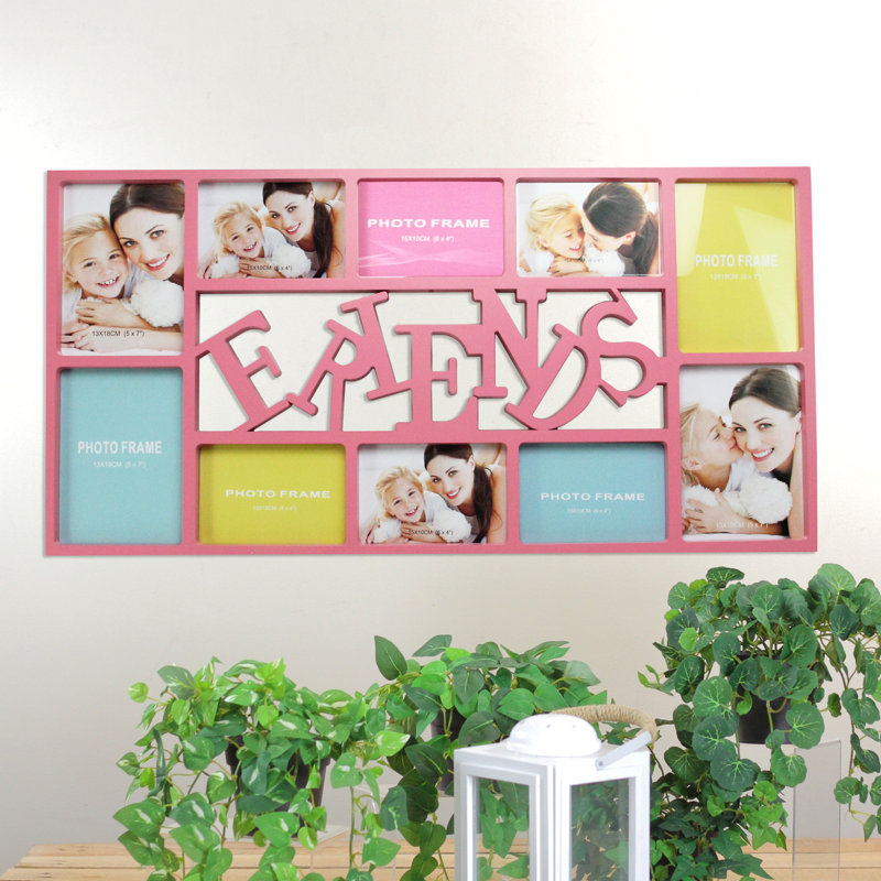 Pink Rectangular Friends Collage Photo Frame with 10 Slots