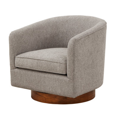 Gris, fauteuil d'appoint pivotant, revêtement en chenille, mouvement à 360 degrés, coussin en mousse épaisse de 6 po, base brune