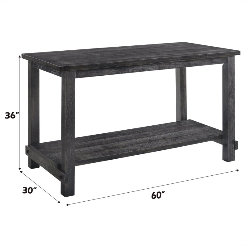 Table grise patinée à hauteur de comptoir avec tablette inférieure