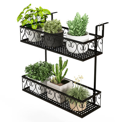 Red Barrel Studio 2-tier Hanging Flower Rack Hanging Flower Pot Holder W/  Adjustable Hooks Railing Basket Shelf Metal Potted Plant Container &  Reviews | Wayfair