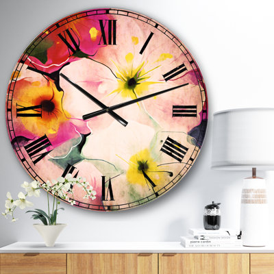 Motif floral aquarelle coloré - Horloge murale traditionnelle