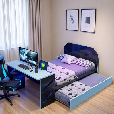 Wood Daybed With Trundle, Desk And Usb Port