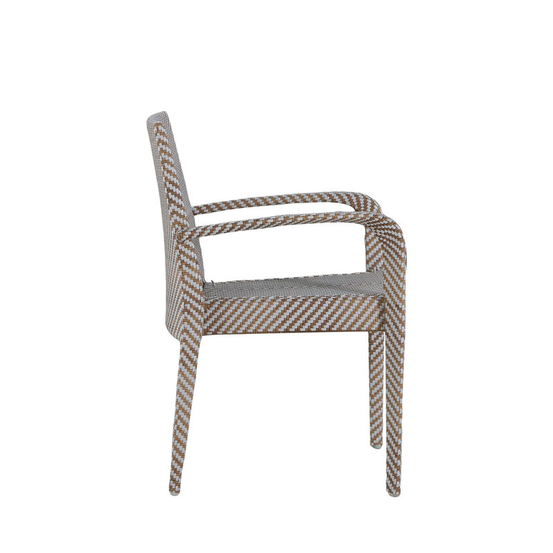 Bari N-Dura Resin Wicker Stacking Arm Chair, No Welt + Standard Fill, Linen Forest, White And Natural
