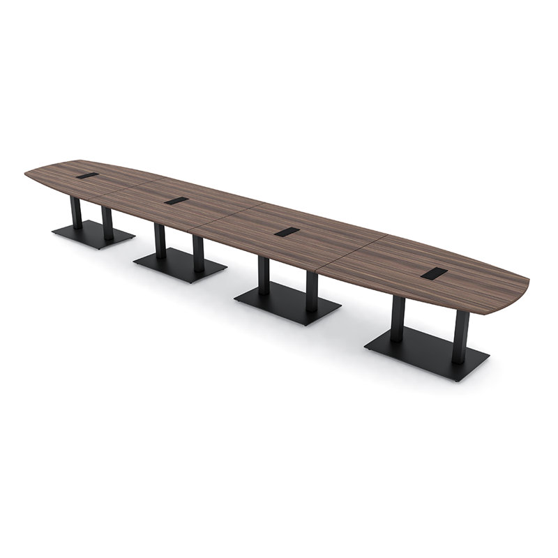 Table de réunion Arc-Boat avec base en métal double 2 modules de puissance et de données, H 30 po x l 240 po x P 48 po