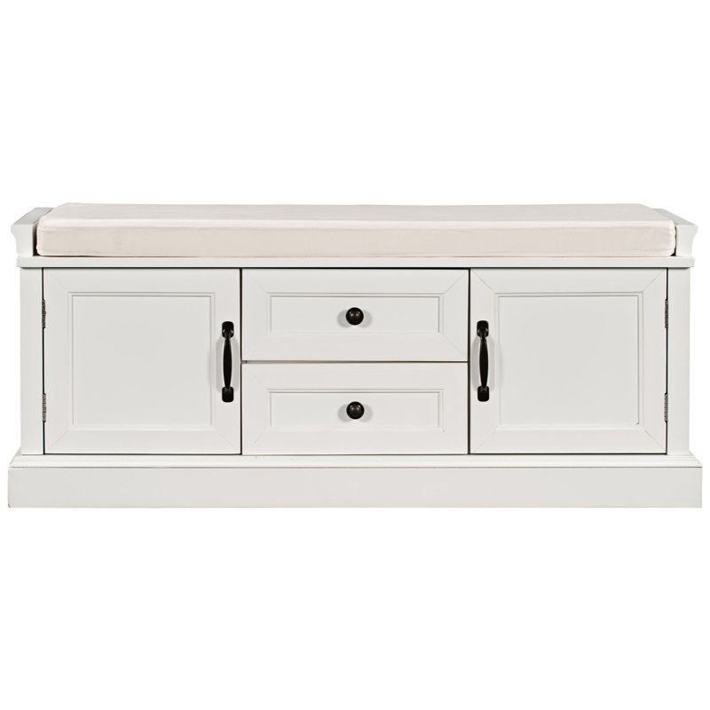 Banc de rangement rembourré avec tiroirs Braga, Blanc