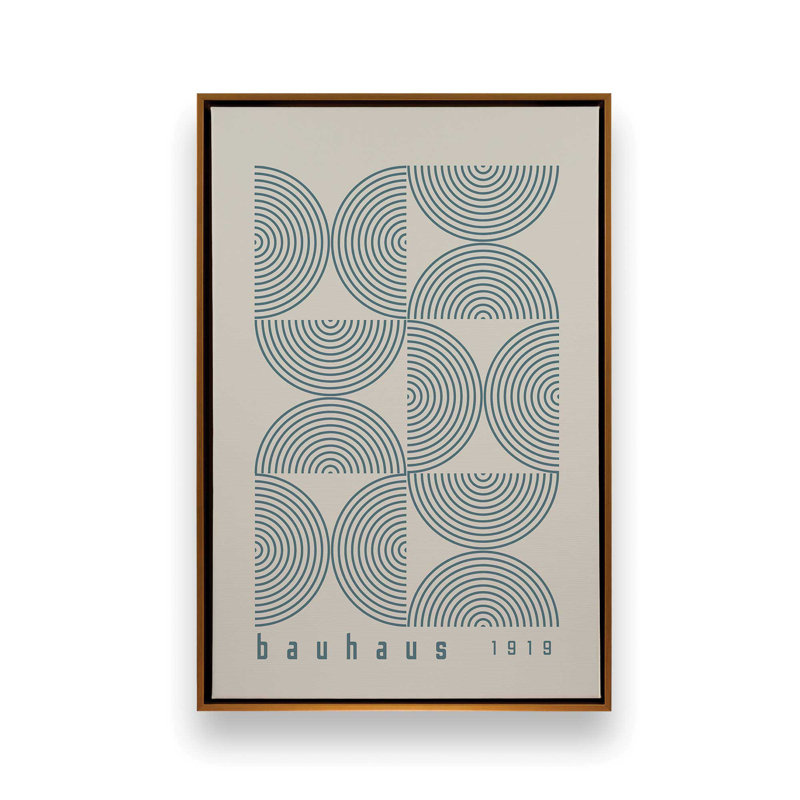 Affiche de composition Bauhaus, Beige / bleu orage, Cadre flottant or poli, H 18,75 po x l 12,75 po