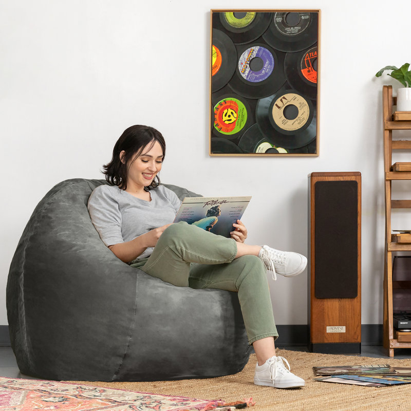 Saxx 4 Foot Round Bean Bag w/ Removable Cover, Microsuede Charcoal