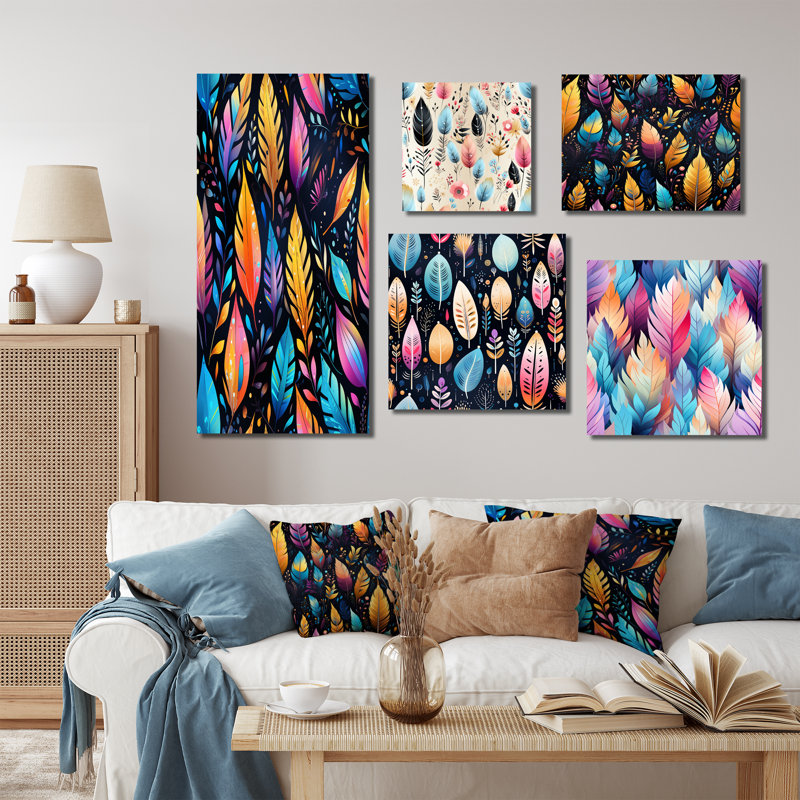 Tomoyo - Ensemble de 5 décorations murales Boho, Toile tendue