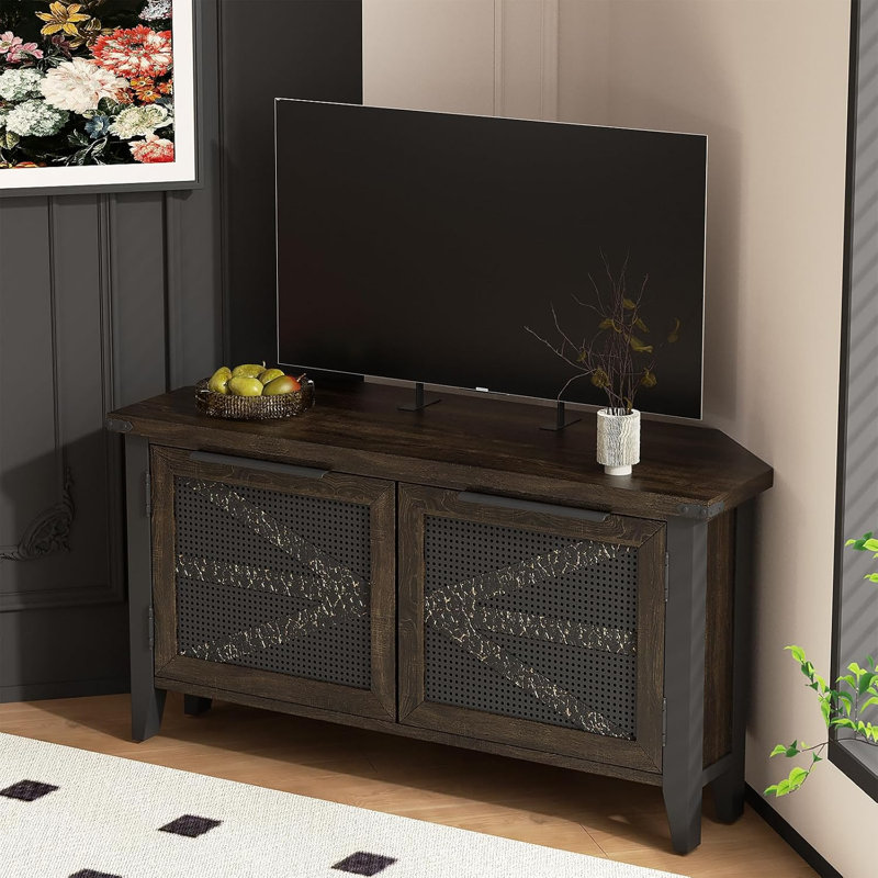 Meuble télé de coin 47,2 po avec armoires de rangement, Dark Oak