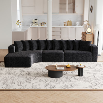 131.1" Chenille Curved Cloud L-Shaped Sectional Compression Sofa,3-Seat Modular Couch with 10  Throw Pillows, No Assembly Required & Home Theater